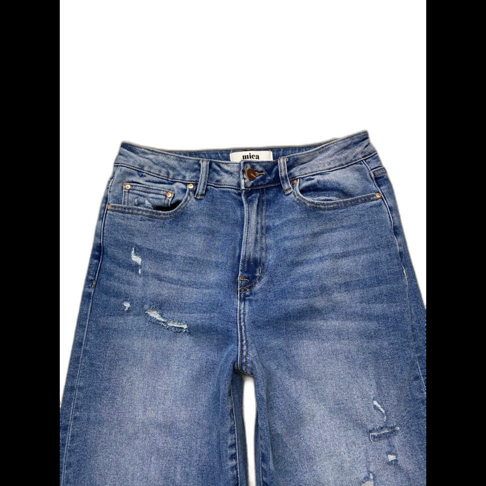 MICA High-Rise Wide Straight Leg Cropped Distressed Stretch Raw Hem Jeans Sz 28 - Picture 2 of 7